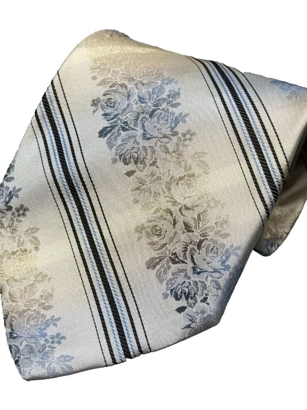 Sazzari Tie 100% Silkk Made in Italy Floral Colorful Striped Satin 3.75"